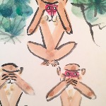 PEINTURE SUMIE LES 3 SINGES