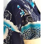 KIMONO JAPONAIS YUKATA FLEURS BLEUES LL