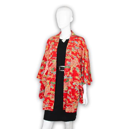 VESTE JAPONAISE HAORI  ROUGE FLEURIE