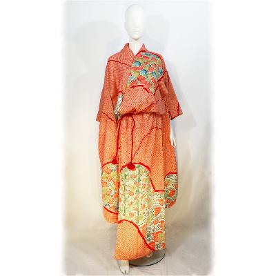 KIMONO JAPONAIS VINTAGE FURISODE SHIBORI