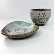 SET BOL ET ASSIETTE HAPPY CAT BLEU