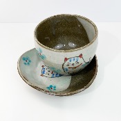 SET BOL ET ASSIETTE HAPPY CAT BLEU