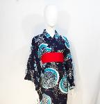 KIMONO JAPONAIS YUKATA FLEURS BLEUES LL