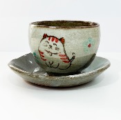 SET BOL ET ASSIETTE HAPPY CAT ROUGE