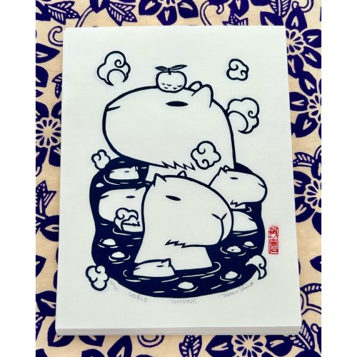GRAVURE "CAPIBARAS AU ONSEN"
