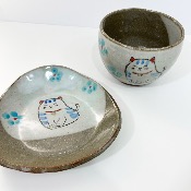 SET BOL ET ASSIETTE HAPPY CAT BLEU