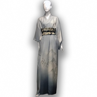 KIMONO JAPONAIS VINTAGE HOUMONGI BLEU